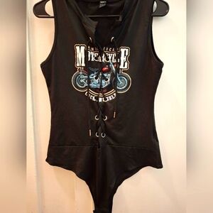 Black Graphic Lace up Bodysuit